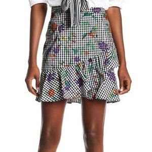 Romeo + Juliet women's M medium plaid floral a-line ruffle hem skirt